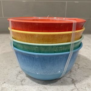 SET 4 BRIGHT MULTI Color Salad Cereal Bowls Melamine Panama Jack Fiesta Outdoor
